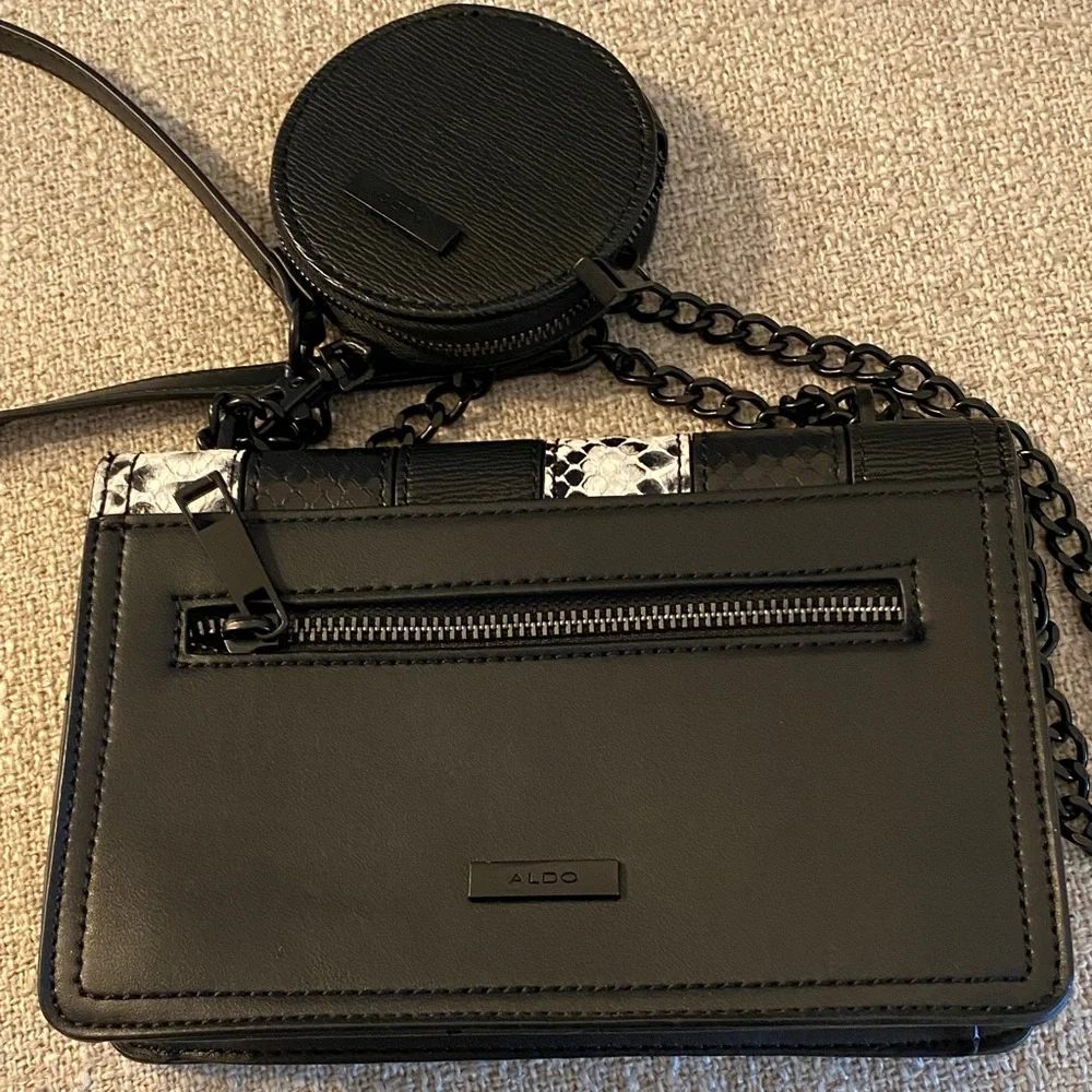 Aldo Black White Snake Print Crossbody Bag Chain Strap + Coin Pouch - Picture 6 of 8